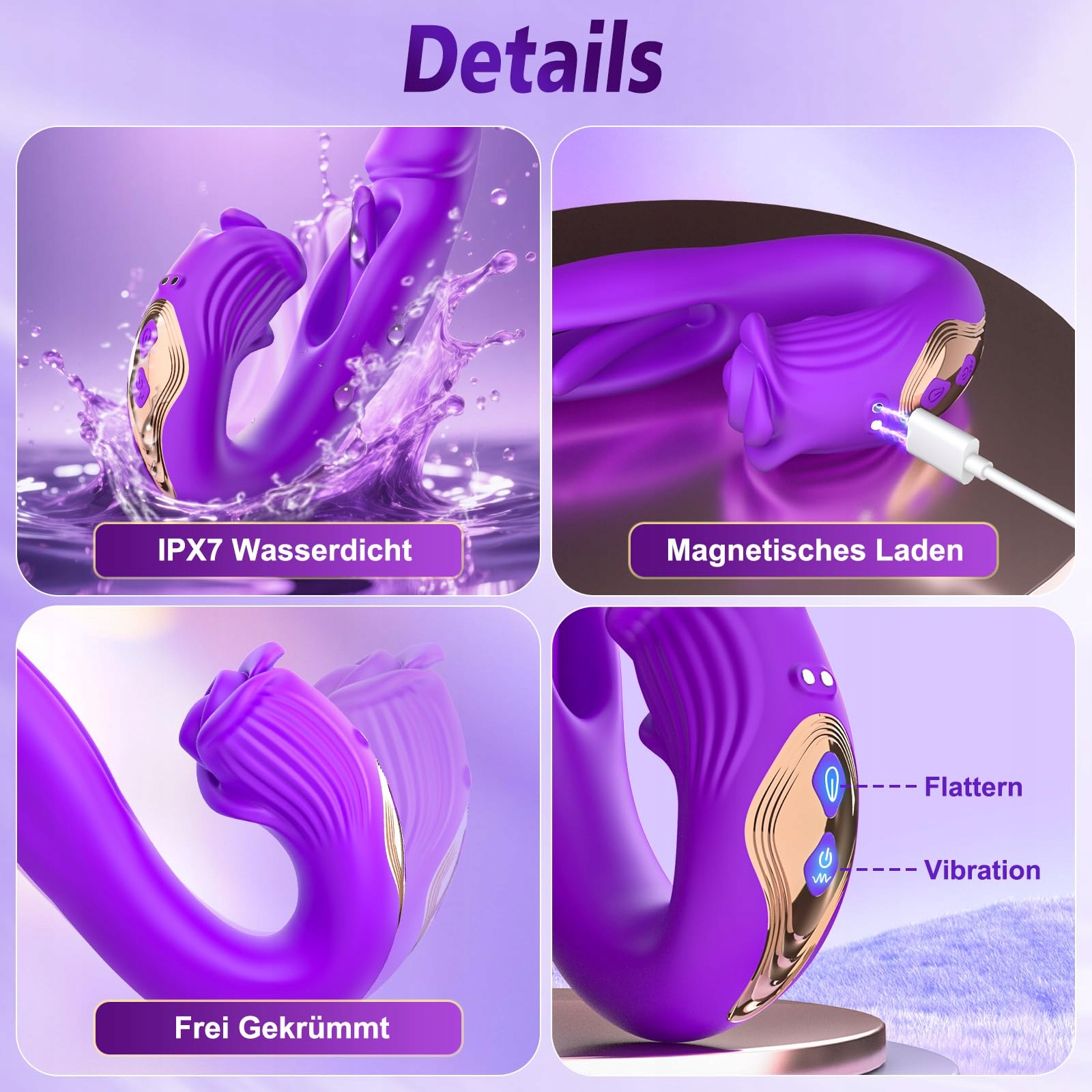 DILDO VIBRATOR Zestaw 3w1 dla Kobiet Klitoris Anal Stymulator z Aplikacją — miniatura 7