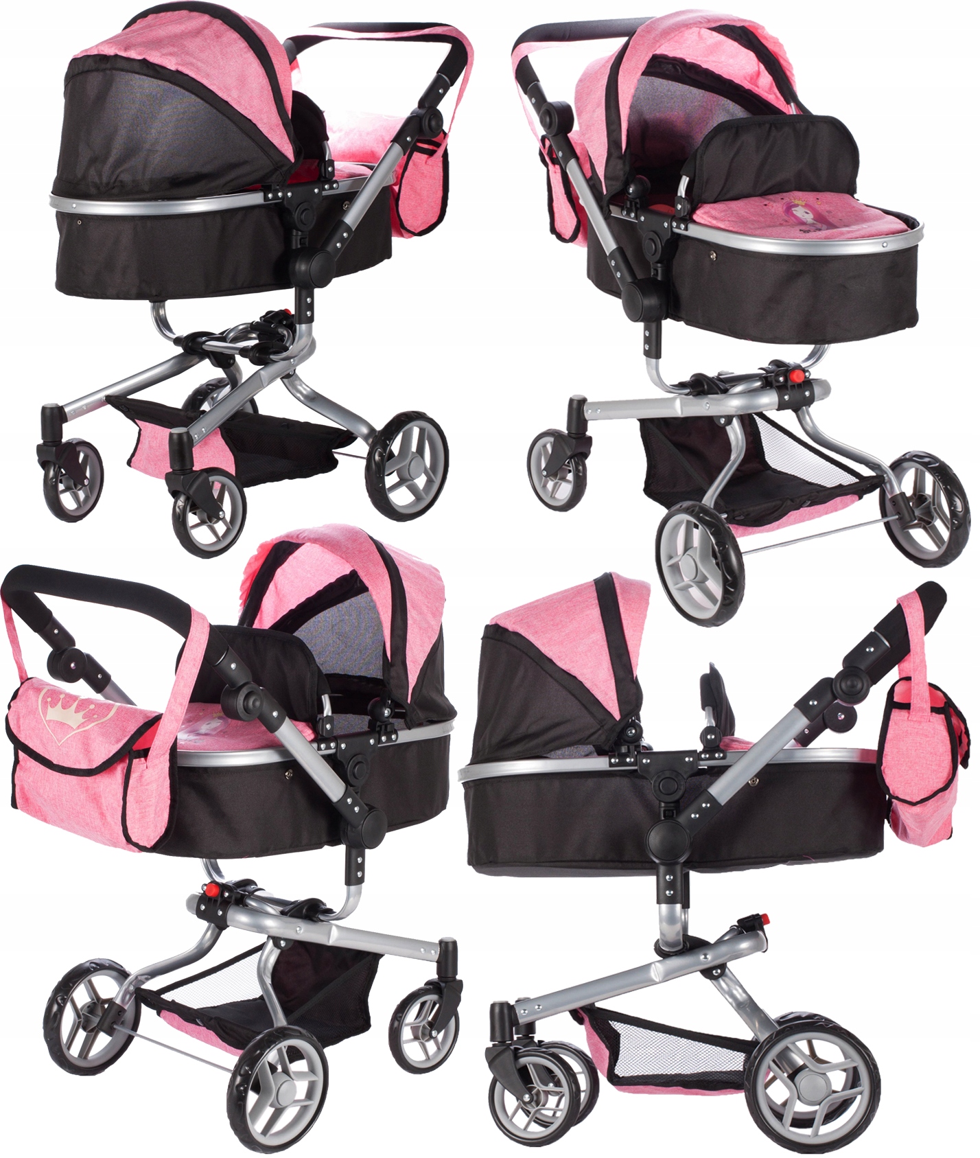 WÓZEK DLA LALEK GŁĘBOKI SPACERÓWKA TORBA GONDOLA SKŁADANY REGULACJA RĄCZKI Szerokość produktu 42 cm