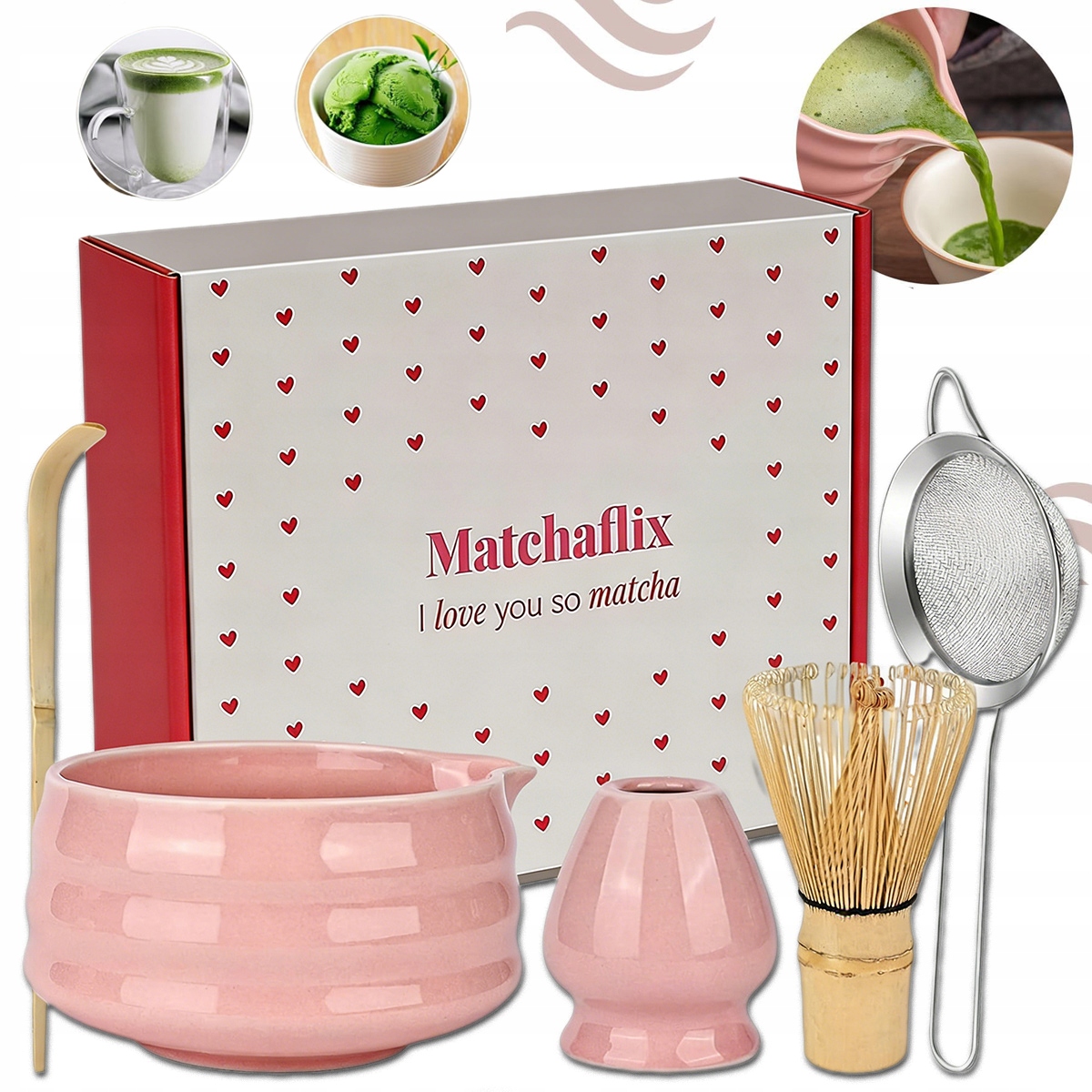 Zestaw Prezentowy Do Herbaty Matcha Czarka Miotełka Podstawka Łyżeczka