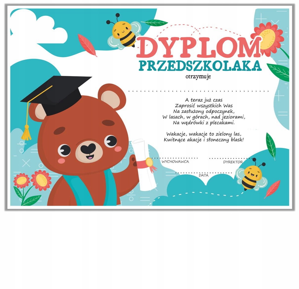 

Dyplom: Przedszkolaka Miś (Wzór 33) format A4