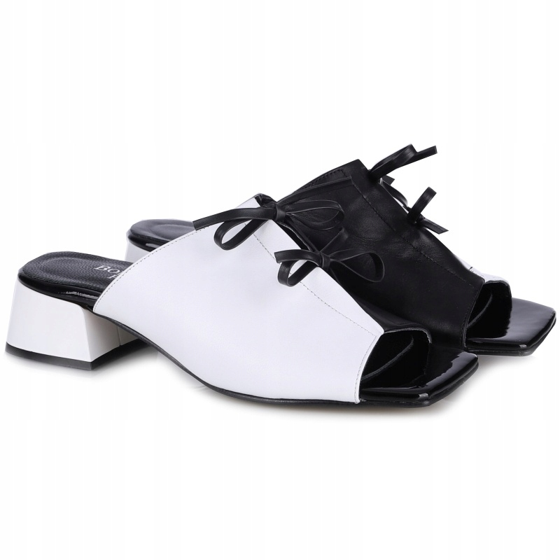 Nazouváky pantofle Bombonella 1T 417 1118 White-black Kůže VEL.39