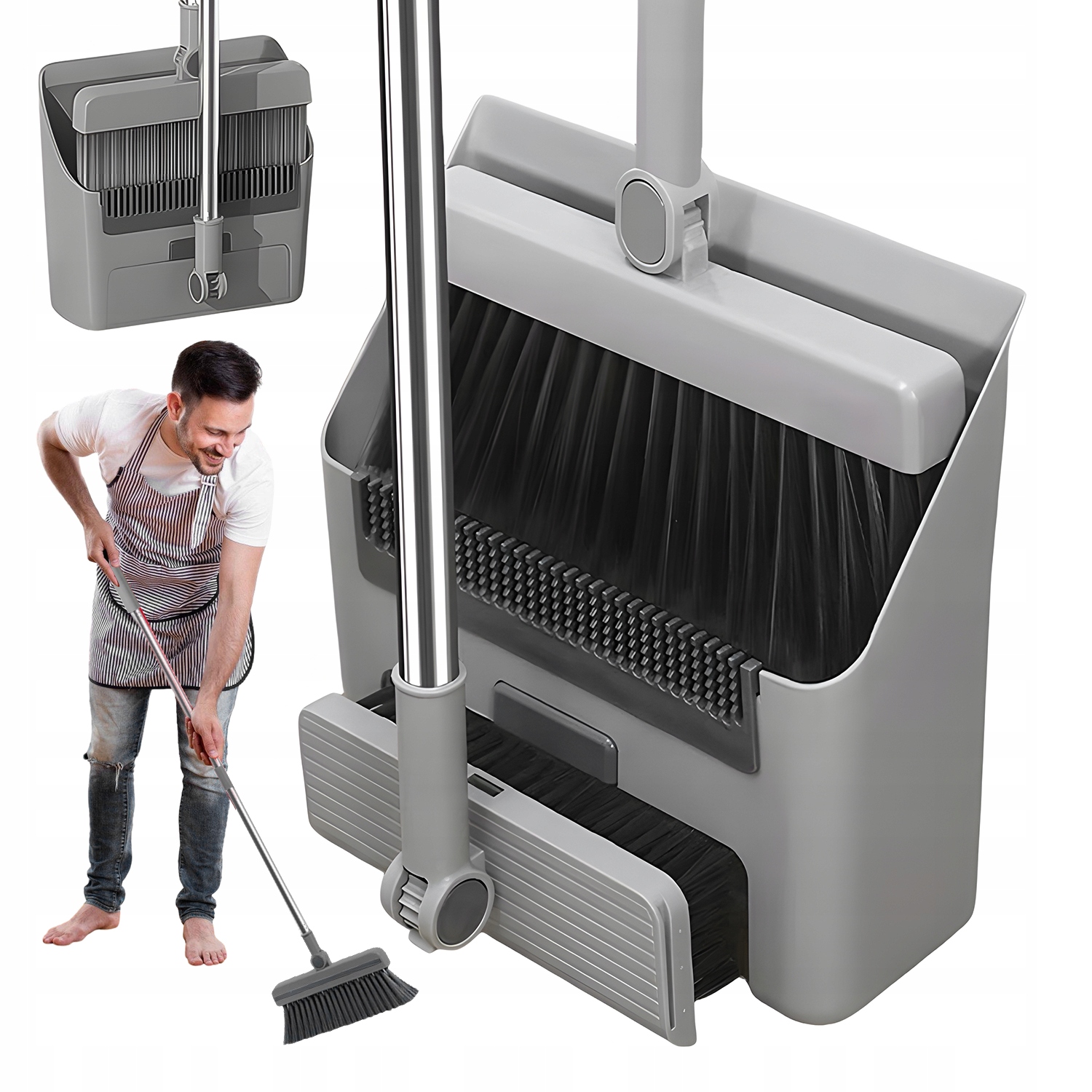 Levně Sada na úklid a zametání 124 cm Leniuch smeták s tyčí a lopatkou