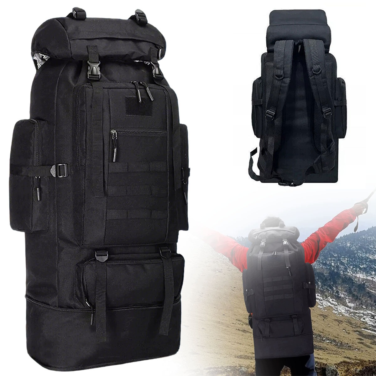 Batoh Vojenský taktický turistický do hor sportovní 100 L velký černý