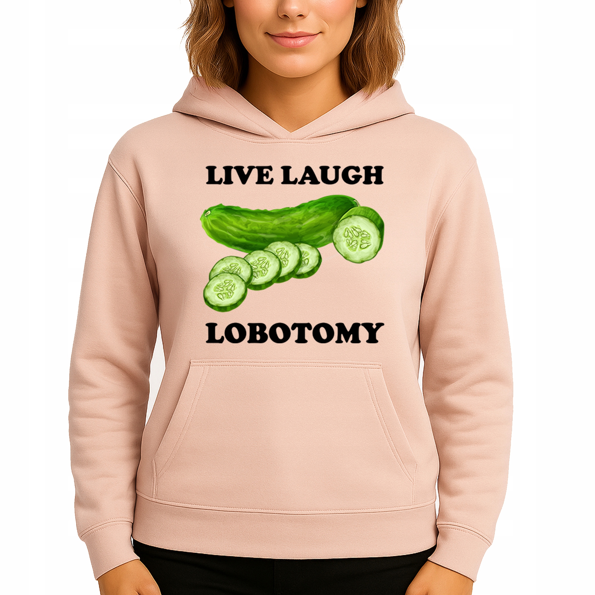 Mikina S Kapucí Broskvová bavlněná mikina Live Laugh Lobotomy M