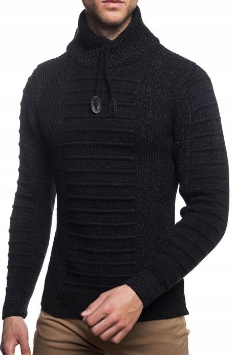 Teplý Pánský Svetr S Vysokým Límcem, Černý XL