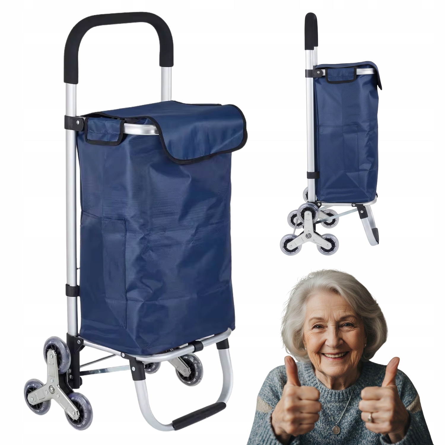 Taška Milan Tmavě Modrá Na Nákupy Vozík Na Kolečkách 3 Kolečka Na Schody 40 L