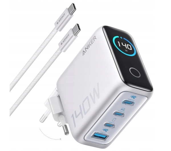 Ładowarka sieciowa Anker 3x Usb-c Usb 140W Srebrna kabel Usb-c do Usb-c