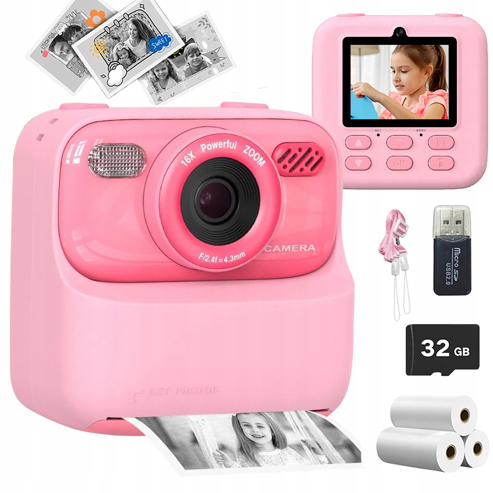Digitální Instantní Fotoaparát Pro Děti S Bleskem 32 Gb 1080P