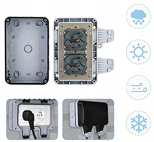 ZEWNĘTRZNE GNIAZDKO PODWÓJNE WODOSZCZELNE IP66 ZE ZŁĄCZEM KABLOWYM Stan opakowania oryginalne