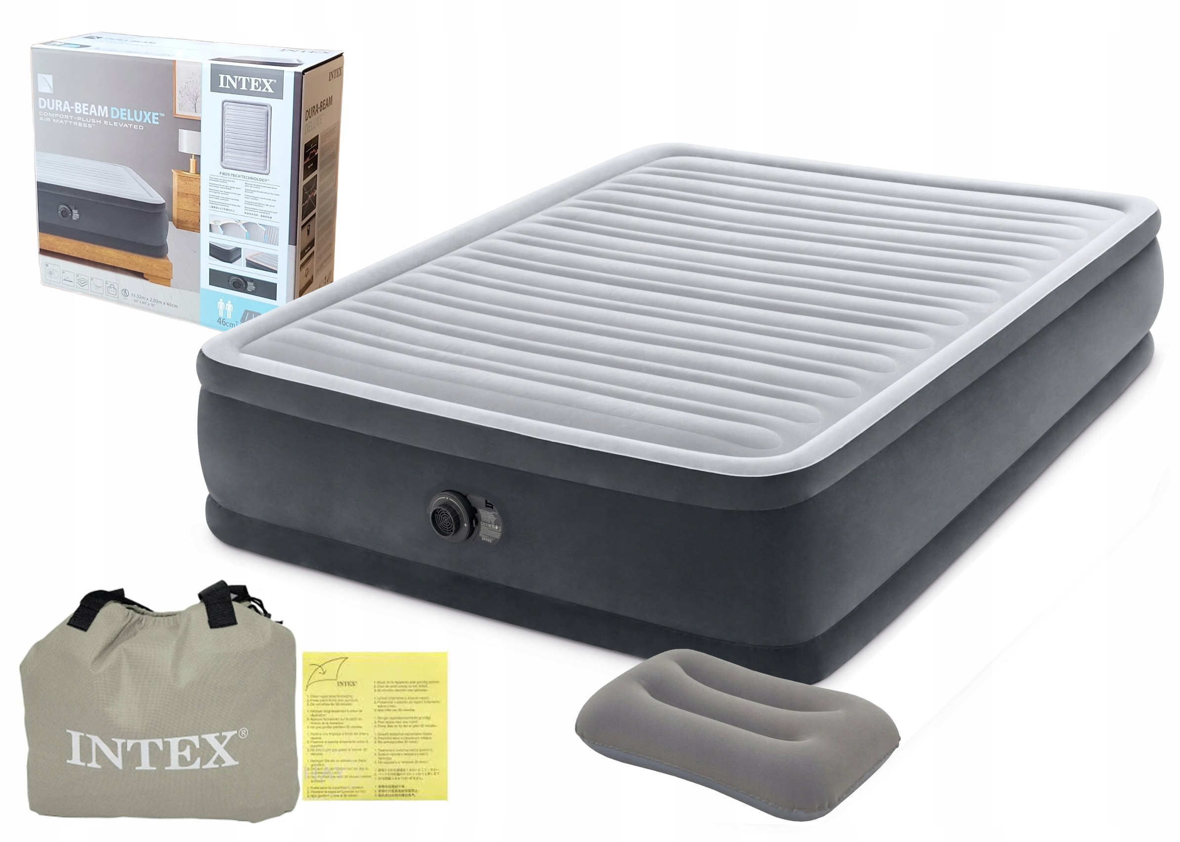 Intex 64414ND Materac 152x203x46cm Dwuosobowy Poduszka Pompka Łóżko