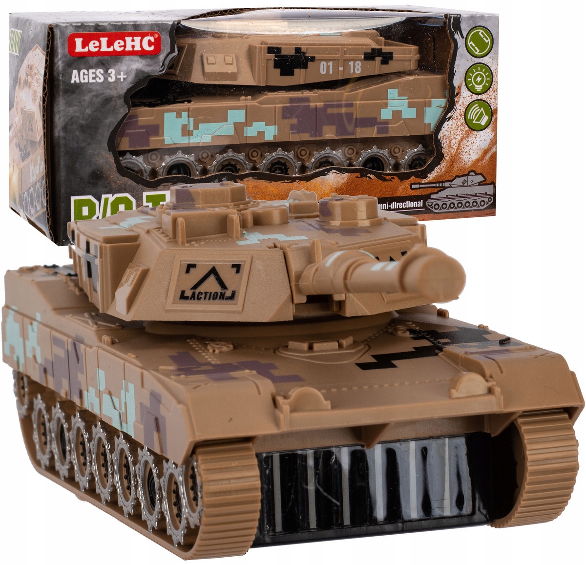 

Czołg na baterie Lufa Światło Dźwięk Jeździ Armia