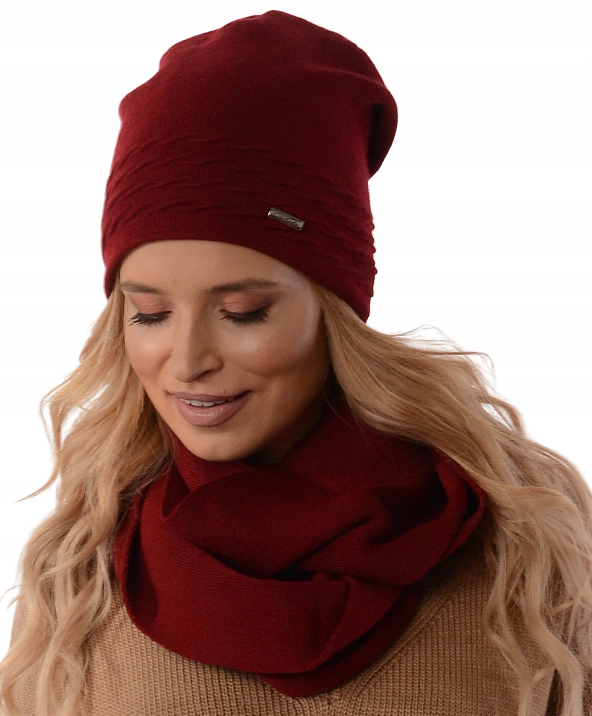 

Komplet Damski Czapka Komin na polarze Bordo K1