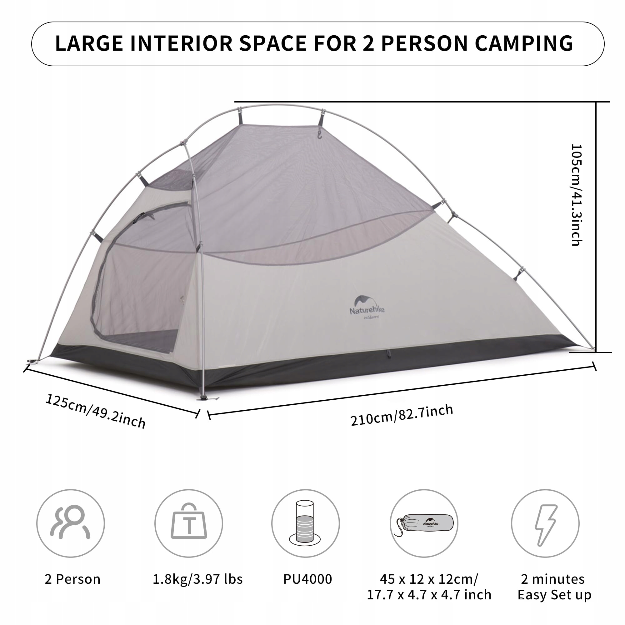 NATUREHIKE Cloud Up 2 Namiot Ultralekki 2 Osobowy 3-4 Sezonowy Camping — miniatura 2