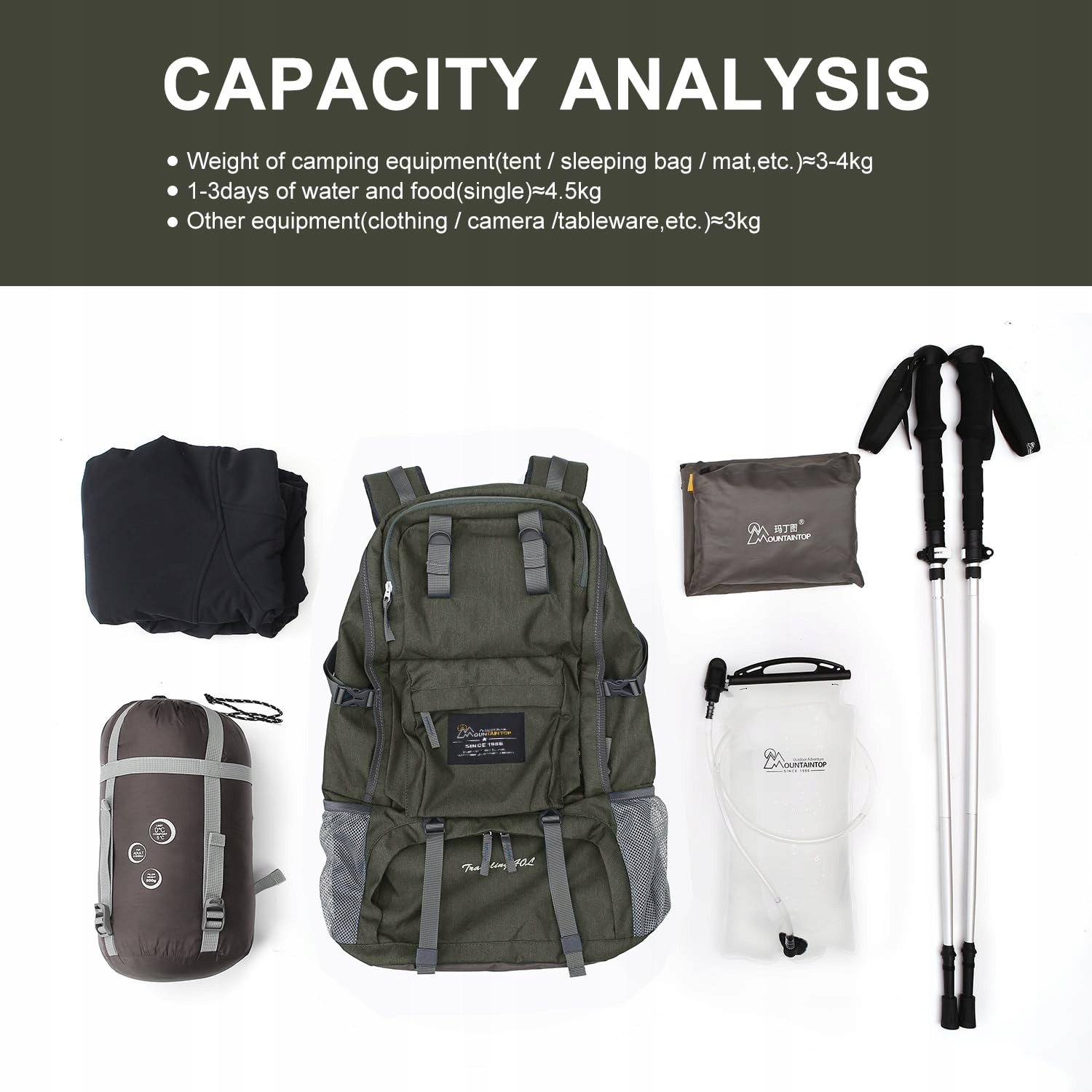 MOUNTAINTOP Plecak Trekkingowy 40L Dla Mężczyzn i Kobiet — miniatura 9