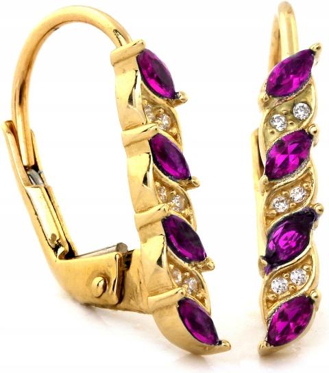 Náušnice žluté zlato 585 s fialovými zirkony jsou elegantní jako dárek