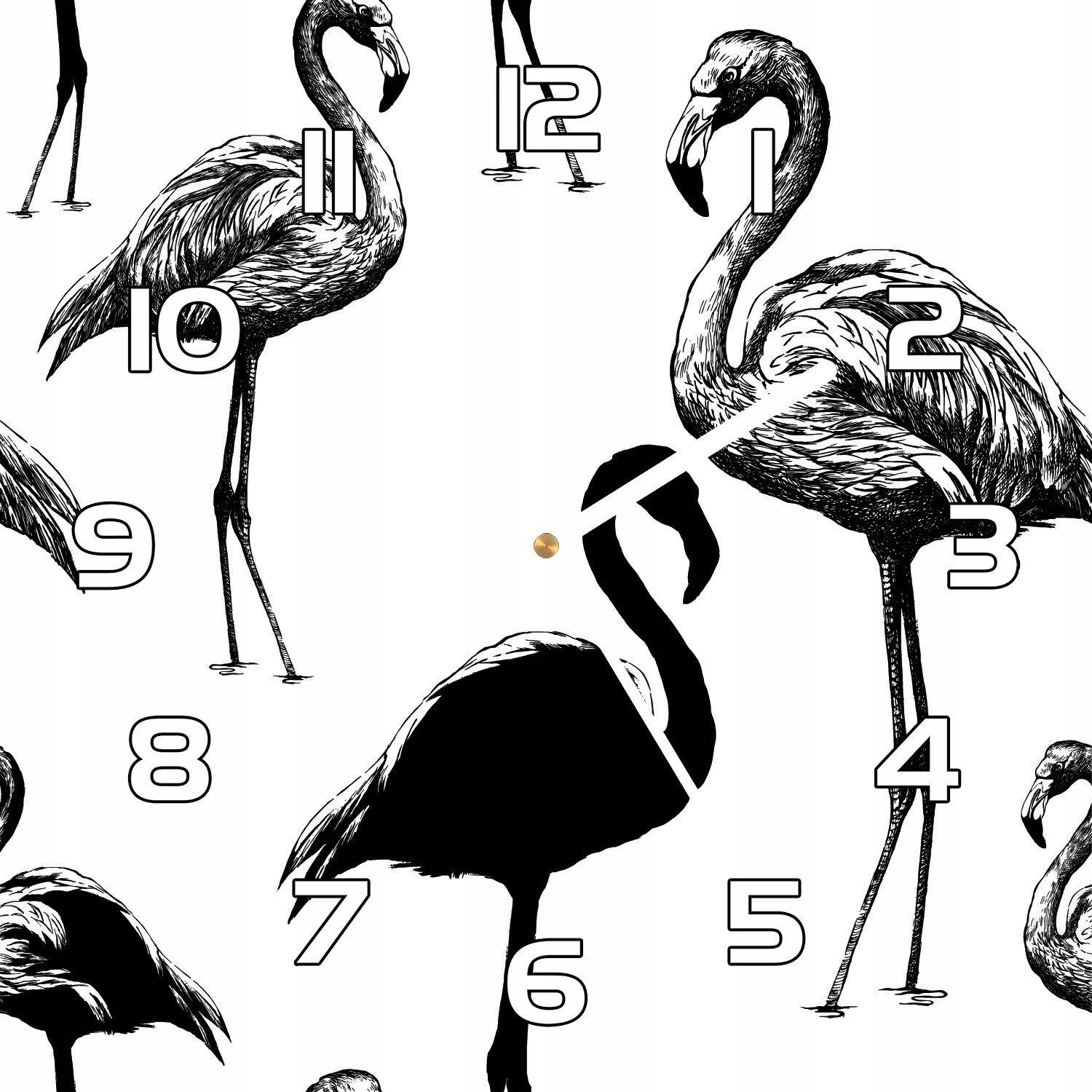 

Nowoczesny zegar szklany Retro styl flamingi 30x30