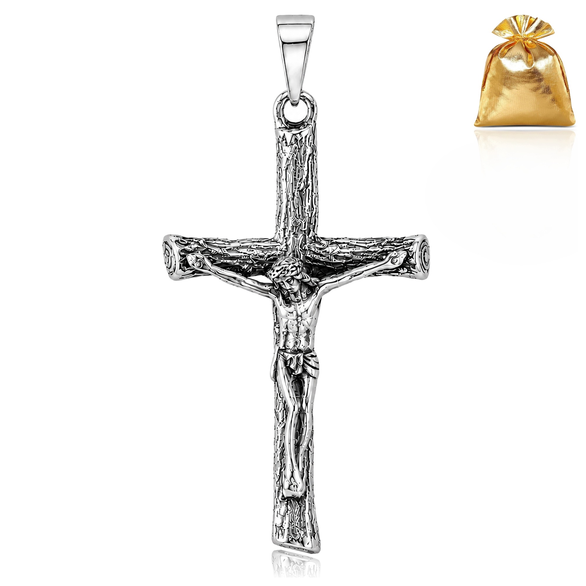 Stříbrný Přívěsek Přívěsek Křížek, Ježíš Kristus, Velký, Stříbro O Ryzosti 925
