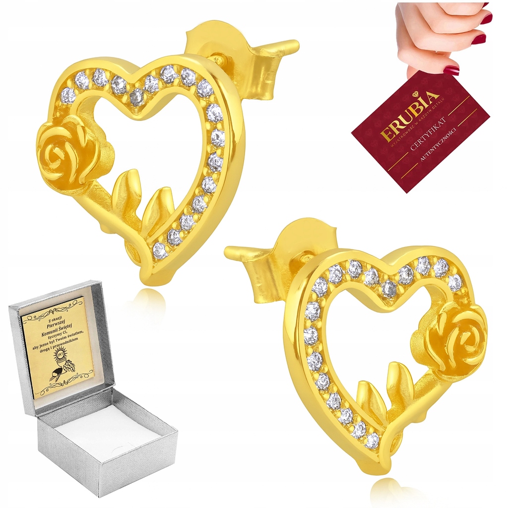 Zlacených Náušnice 925 Růže Se Zirkony, Dárek Pro Dívku