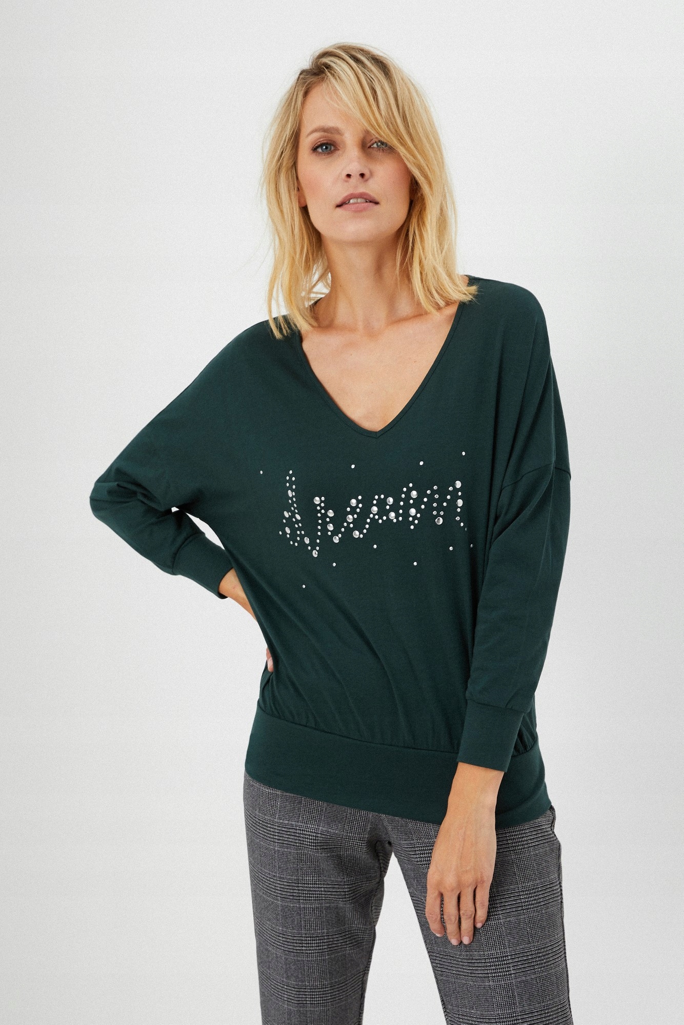 

Moodo Bluzka z napisem Z-TS-3641 D.green; Xs