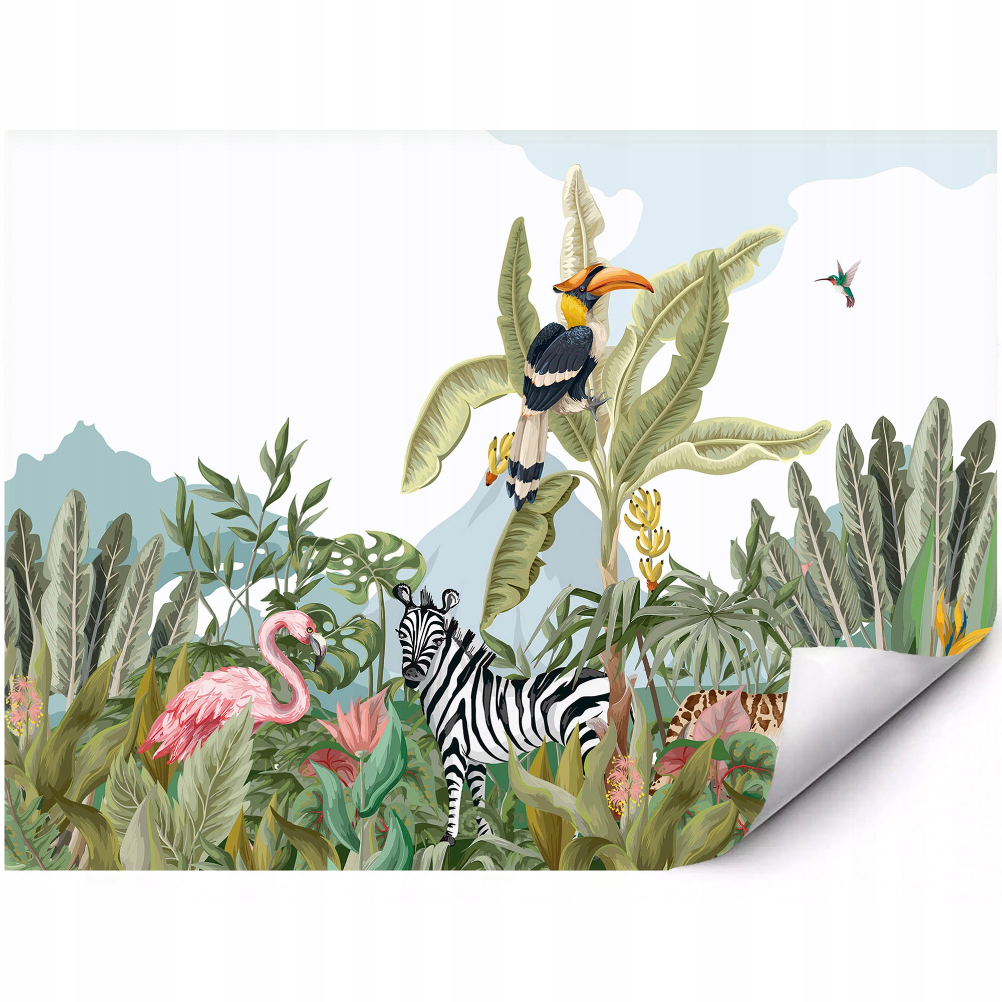 Samoprzylepna Fototapeta na Ścianę Zebra i flaming w dżungli 300x210 cm