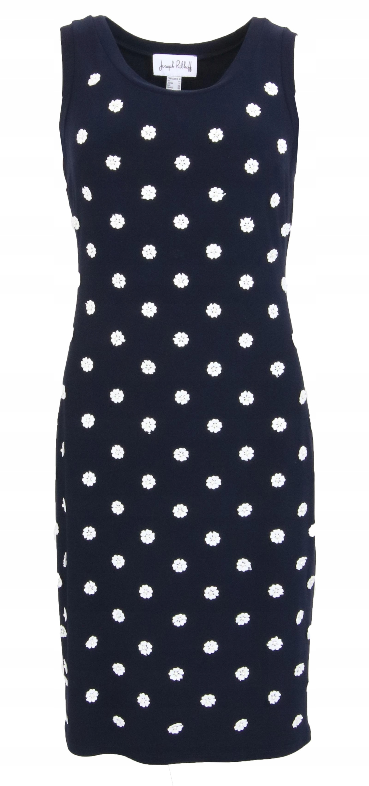 Granatowa Sukienka Damska Joseph Ribkoff Bez Rękawów w kwiatuszki 3D r.42