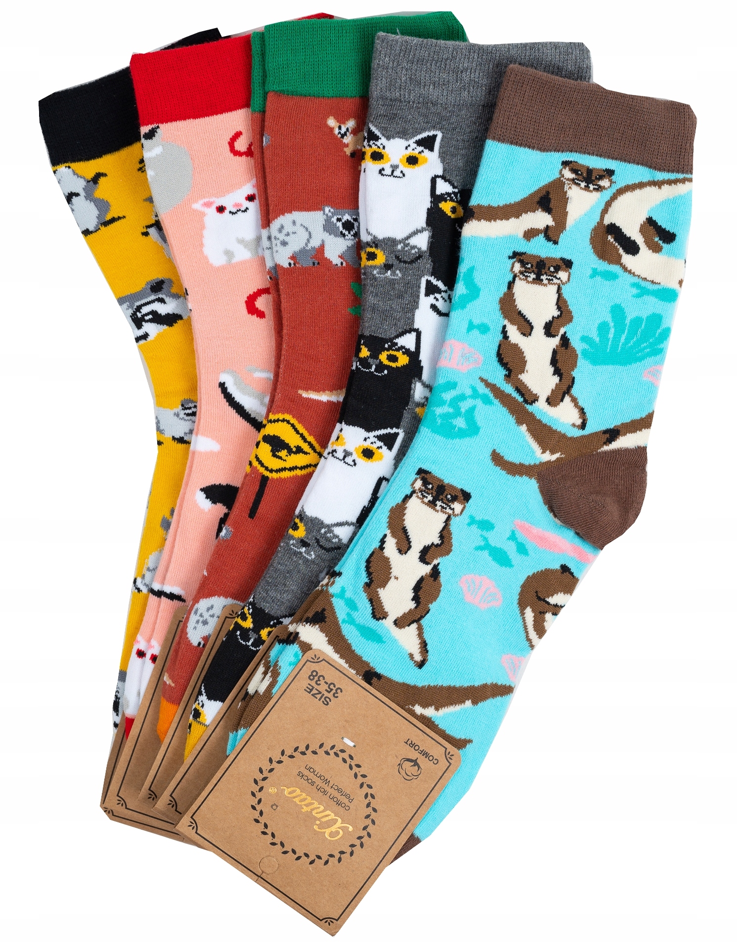 STOPKI DAMSKIE KOLOROWE BAWEŁNA SKARPETKI ANTY-POTLIWE ZABAWNE WZORY 5 PAR Model ŚMIESZNE,KOLOROWE