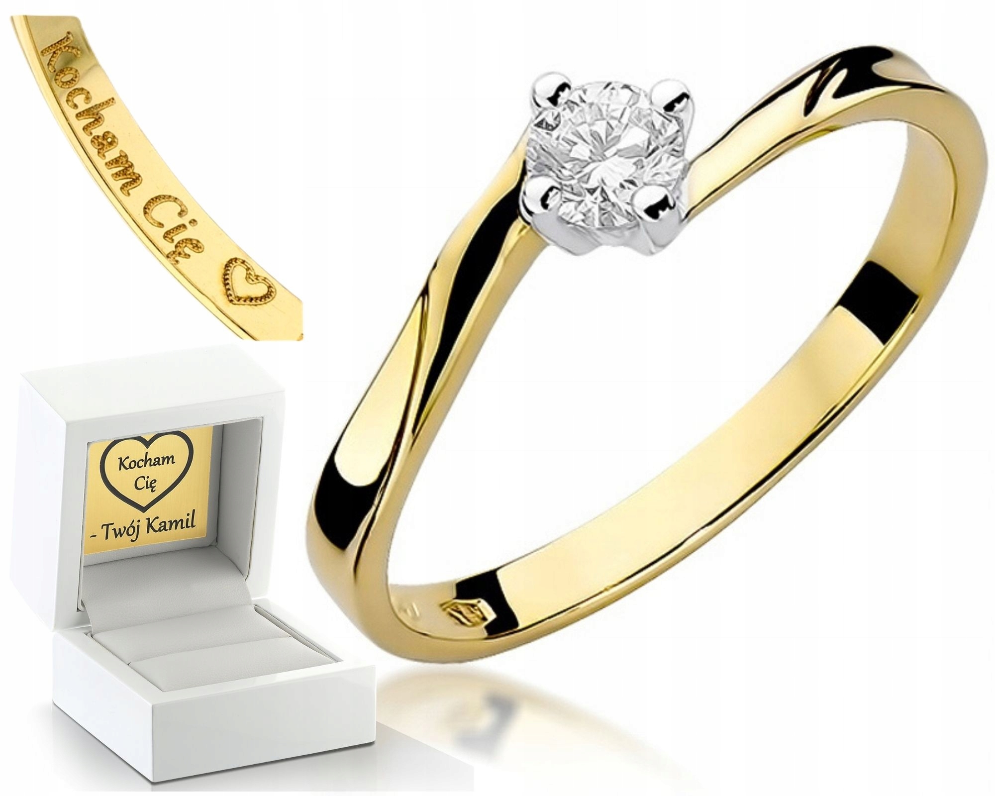 Zlatý Prstýnek S Diamantem 585 0,20 Ct! Zásnuby Pro Ženu