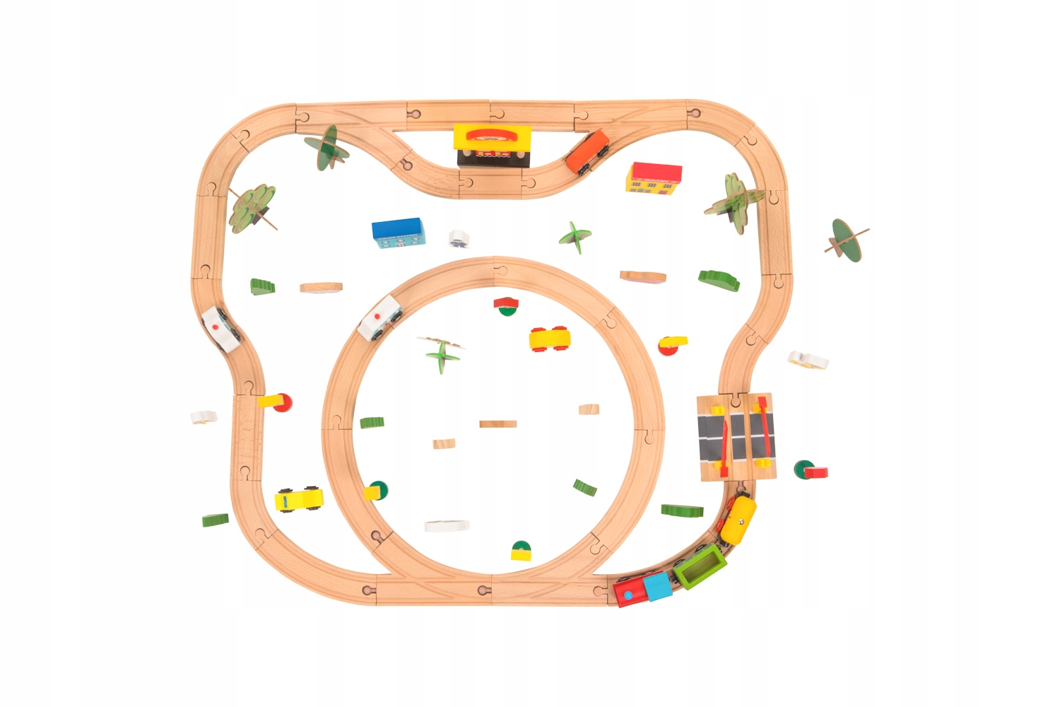 DREWNIANA KOLEJKA TORY POCIĄG 80 ELEMENTÓW Seria tor