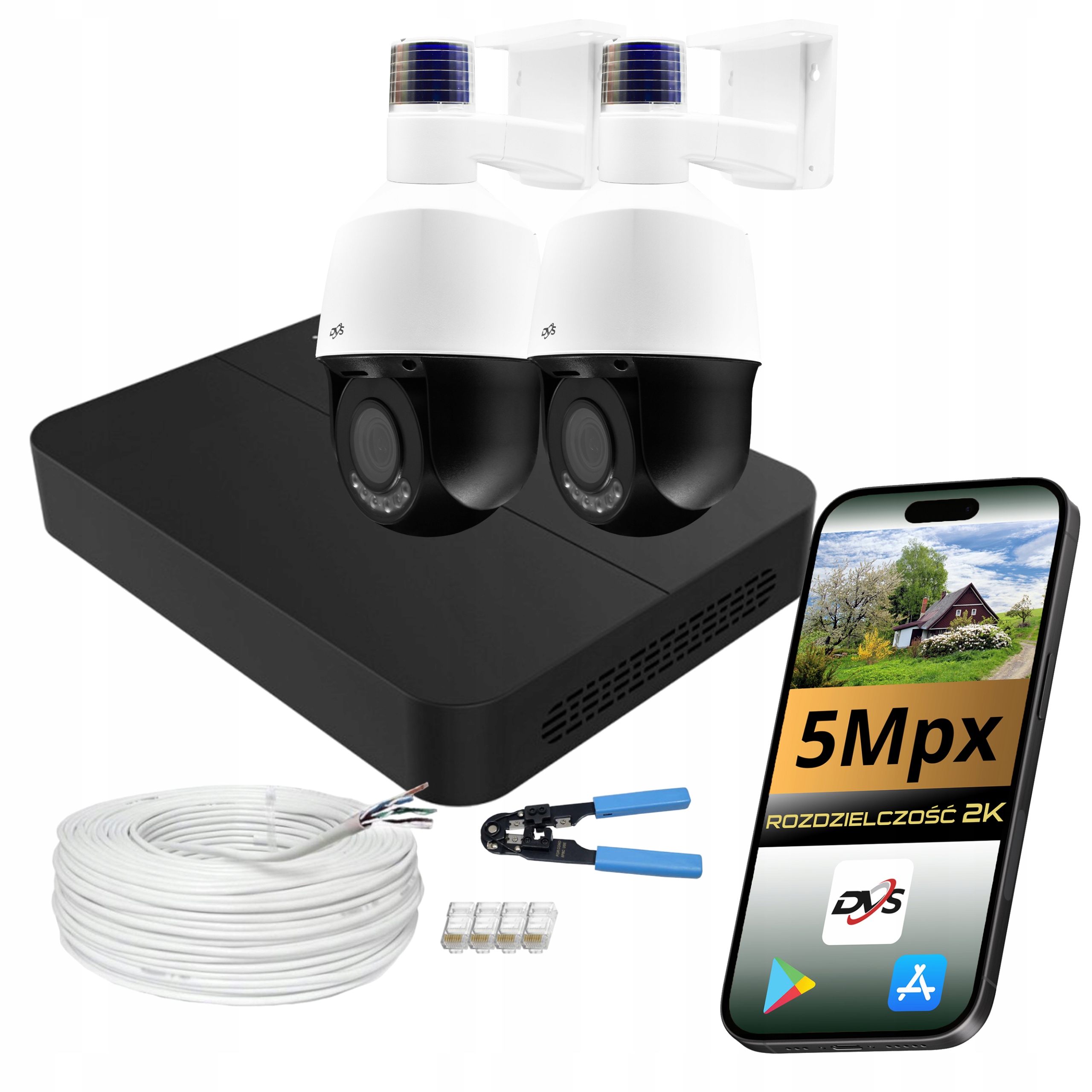 Set Ip Monitorovania 2x Rotačná Kamera Poe 5MPX Ptz Dvs Smart Line Zoom