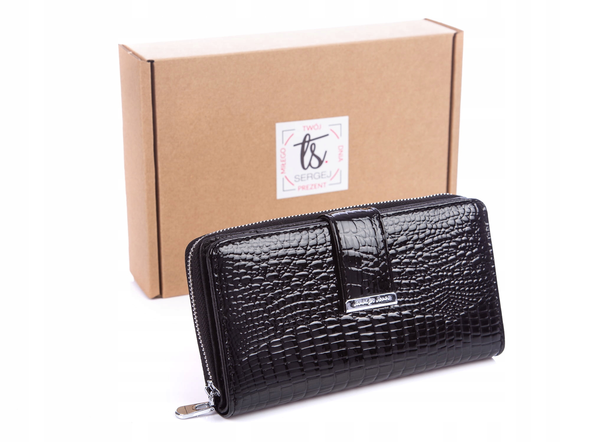 Dámská velká černá lakovaná peněženka s krabičkou