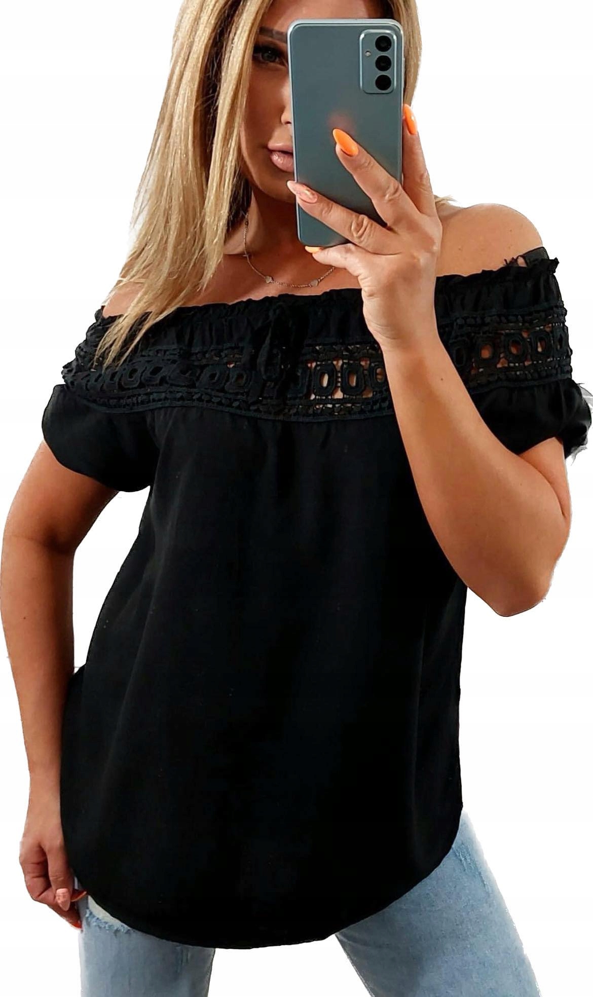 

B855 Bluzka Marszczony Dekolt Czarna 4XL (48)