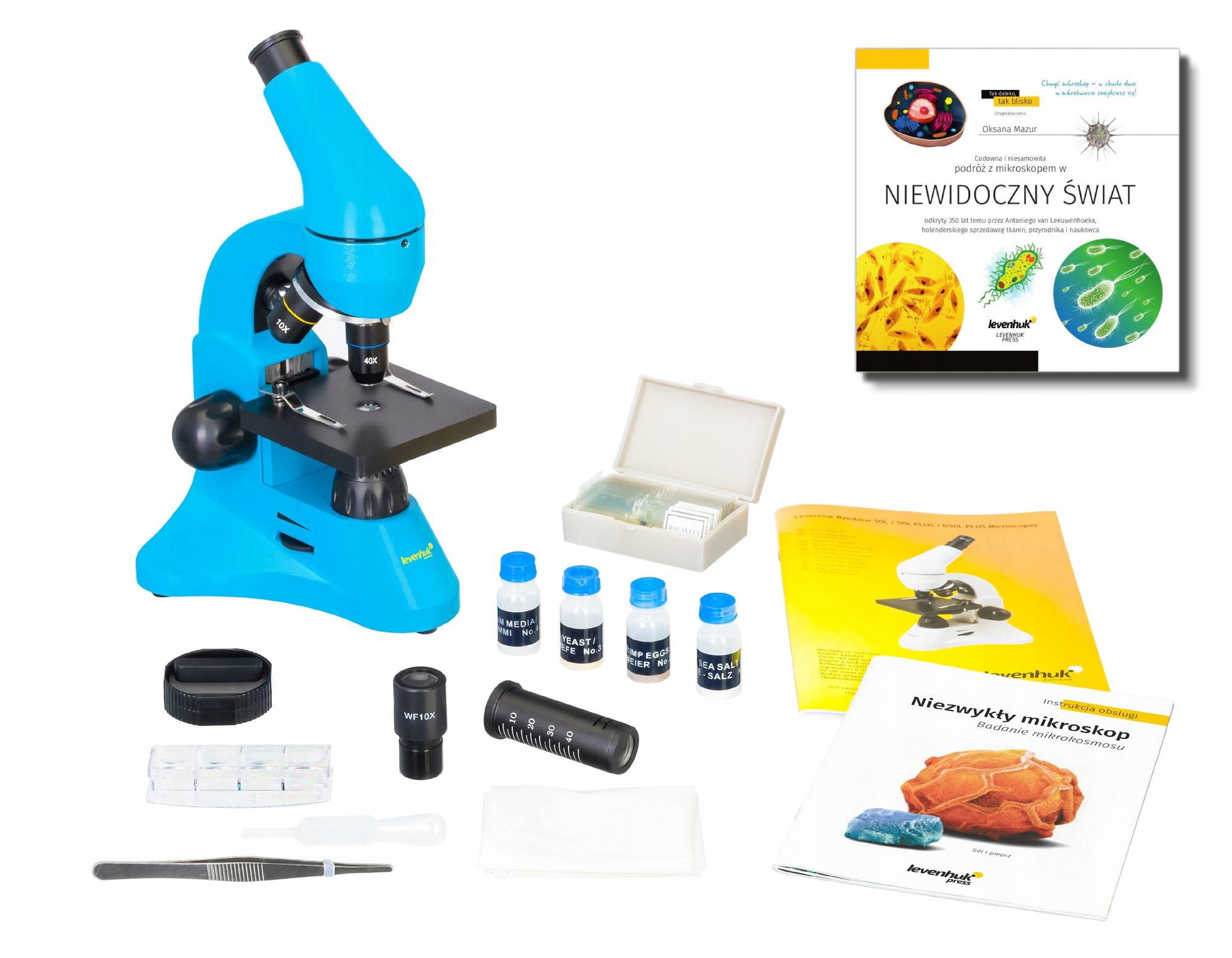 Mikroskop optyczny Levenhuk Rainbow 50L Azure Zestaw 800 x