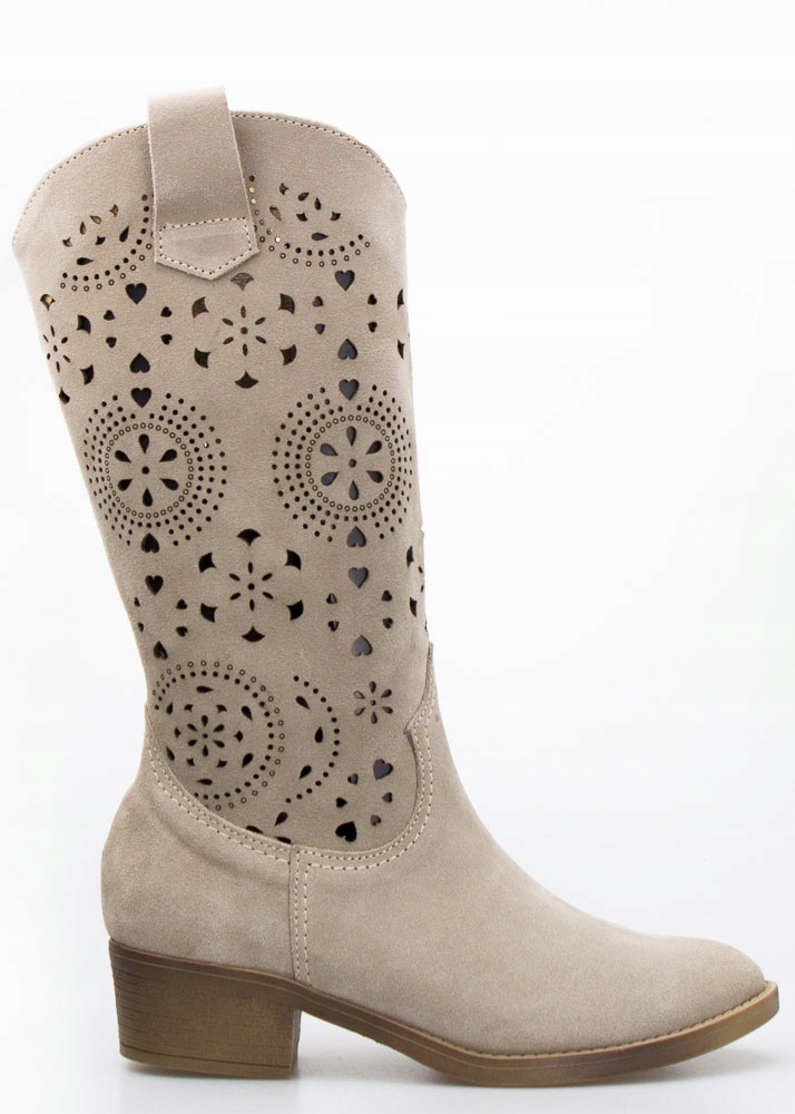 

Taupe Jasne Krótkie Kozaki Kowbojki Skórzane 38