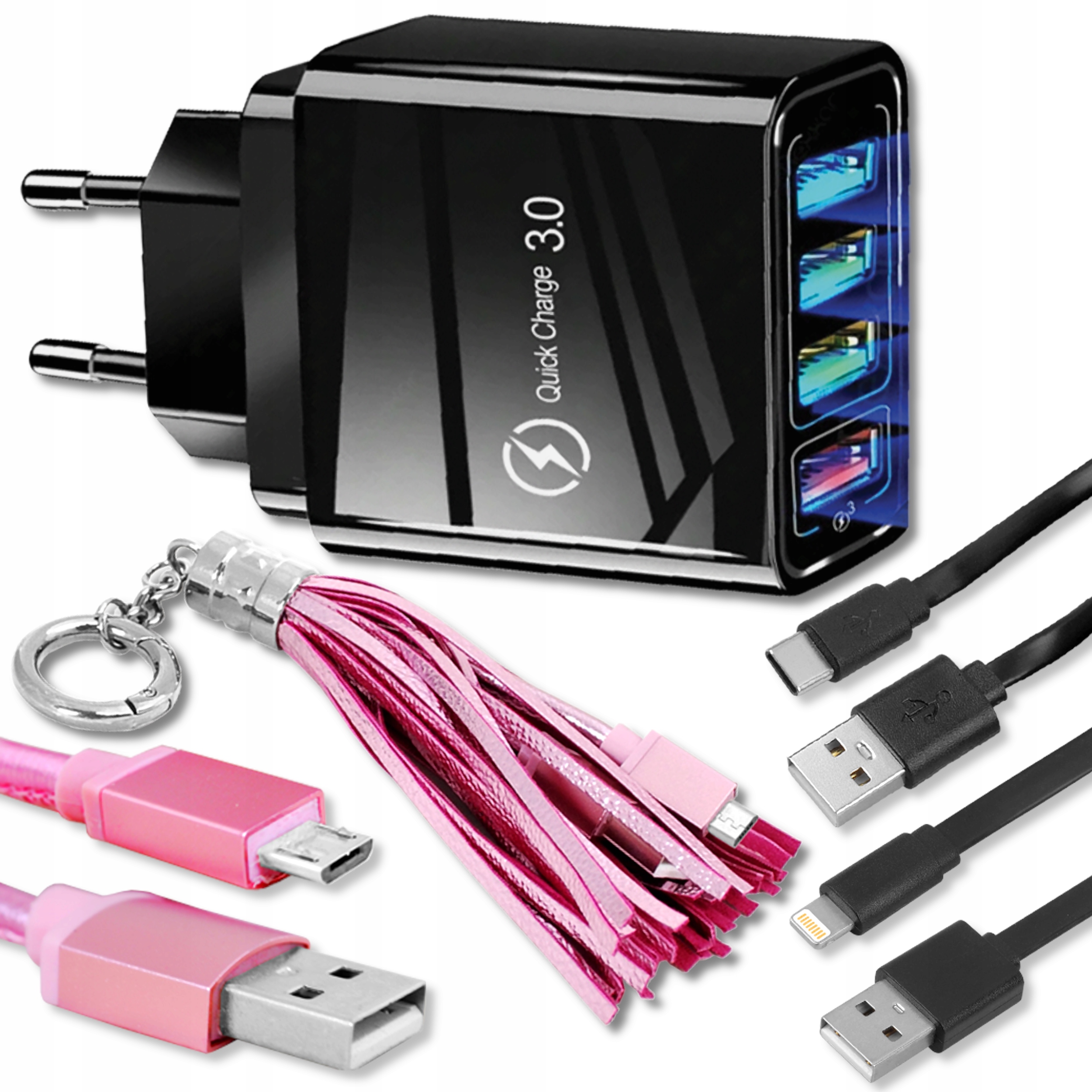 

Ładowarka Sieciowa 2xKABEL Usb C Ligtning Brelok