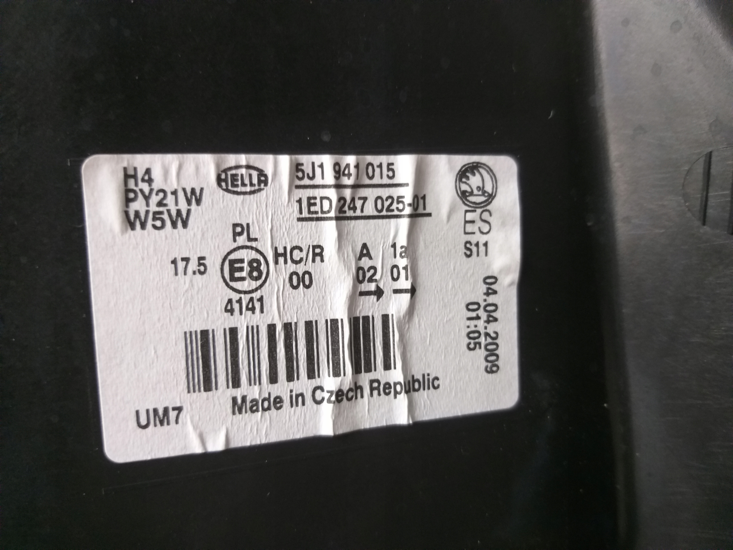 light front left SKODA FABIA II 2 5J1941015
