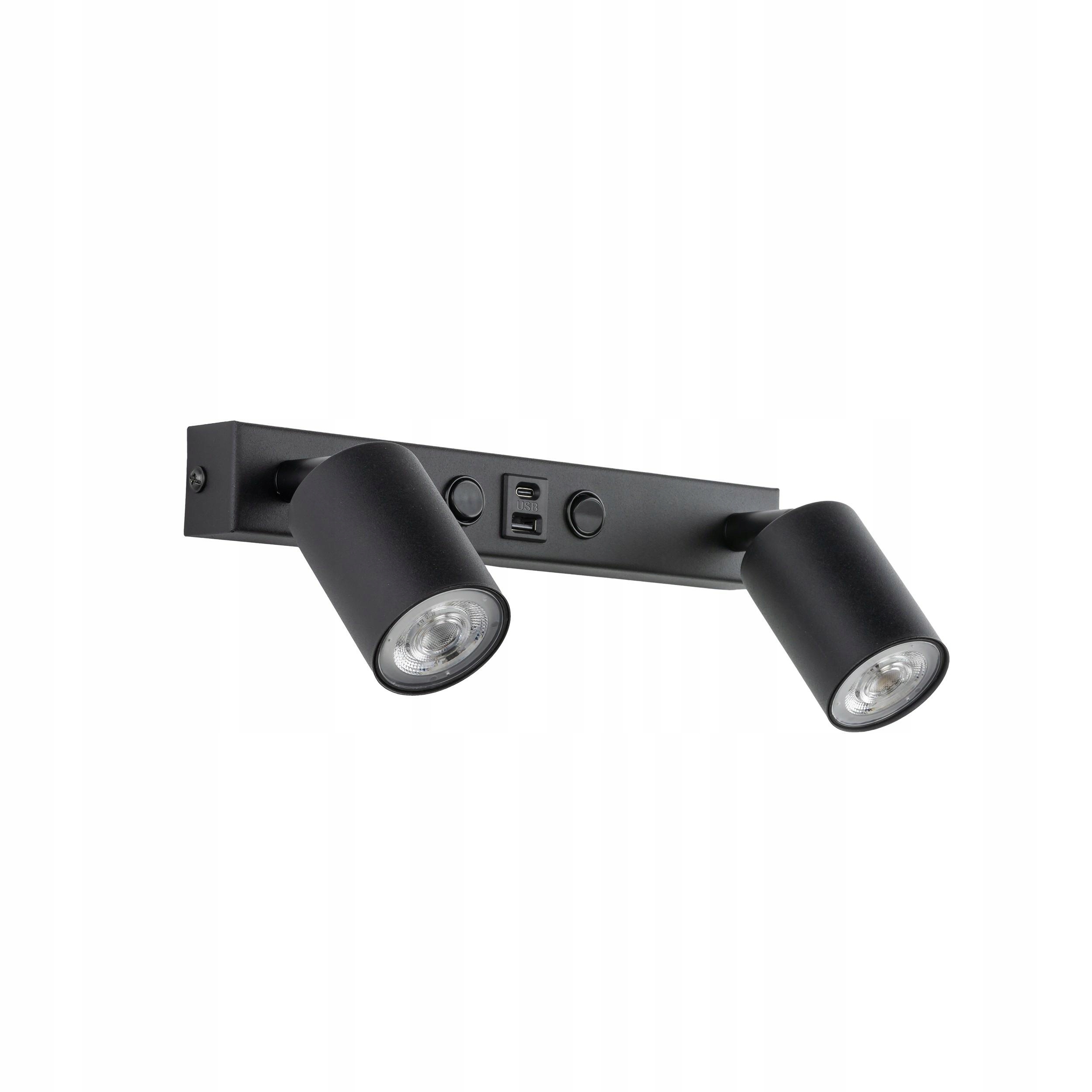 Nástenné svietidlo Nex čierne 2xGU10 s vypínačom a Usb Vnútorným Osvetlením Loft