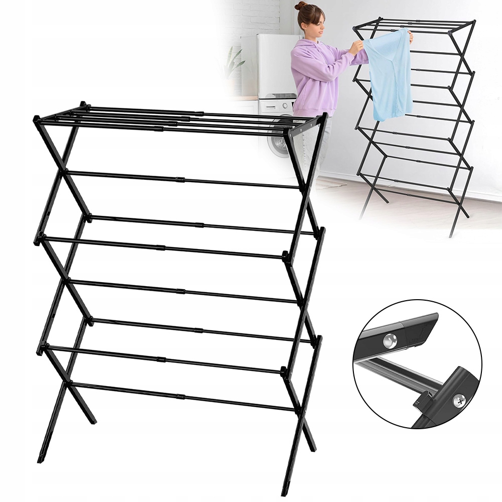 Levně 6-ÚROVŇOVÝ Skládací Stojan Na Sušení Prádla 11 Tyčí, Černý