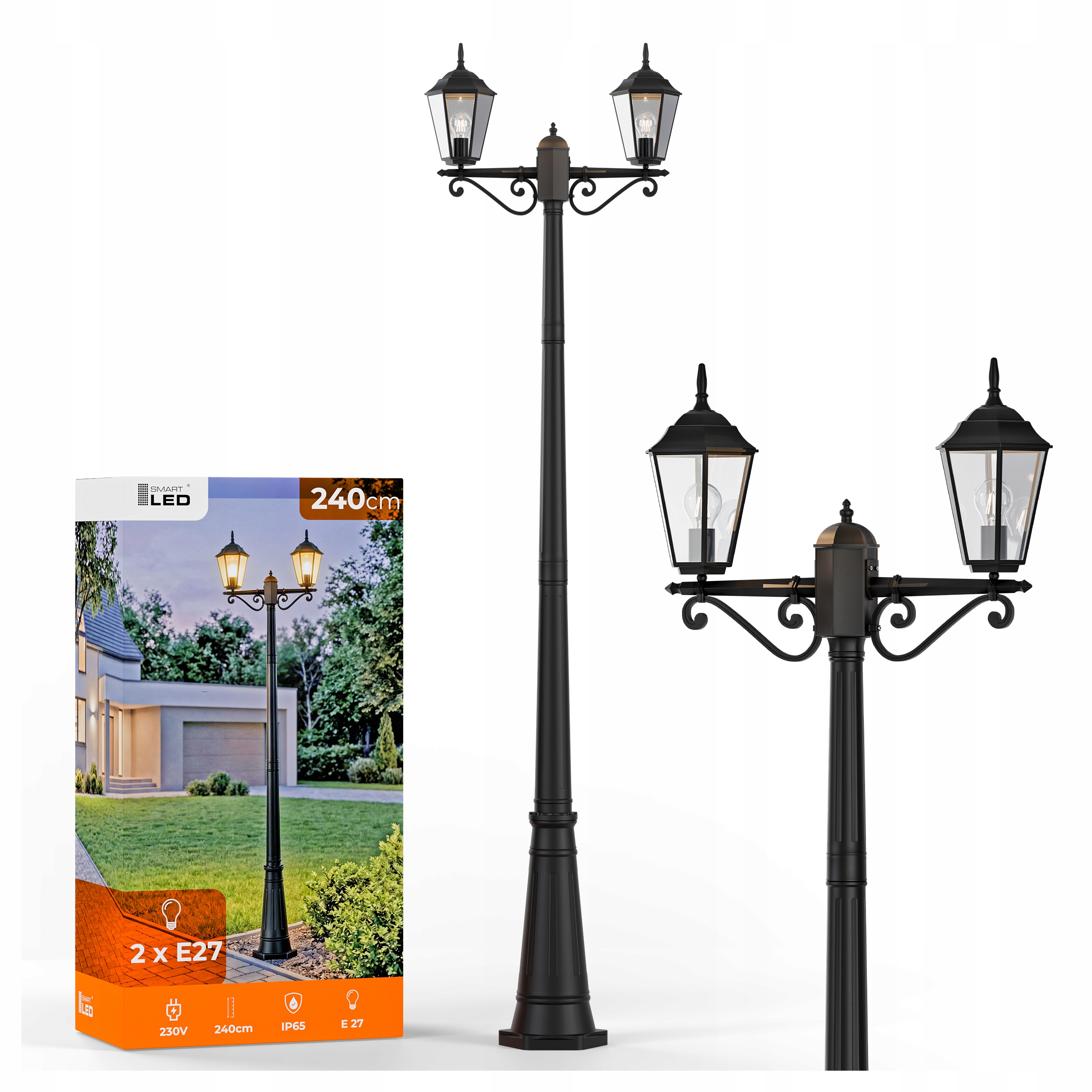 Venkovní zahradní Led lampa E27 Stojící lampa Sloup 240 cm Vintage IP65