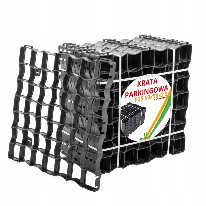 15x Eko Krata Parkingowa P25 Czarna Geokrata Trawnikowa Ogrodowa 50x50x25cm