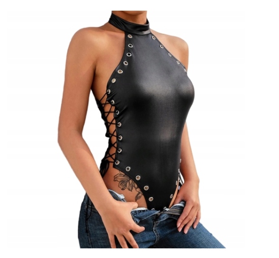 

Czarne Wiązane Body Vinyl Bielizna Noc Poślubna