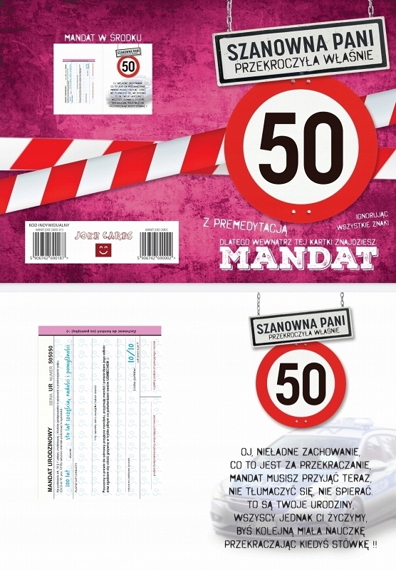 

Karnet na 50 Urodziny kartka Koperta mandat