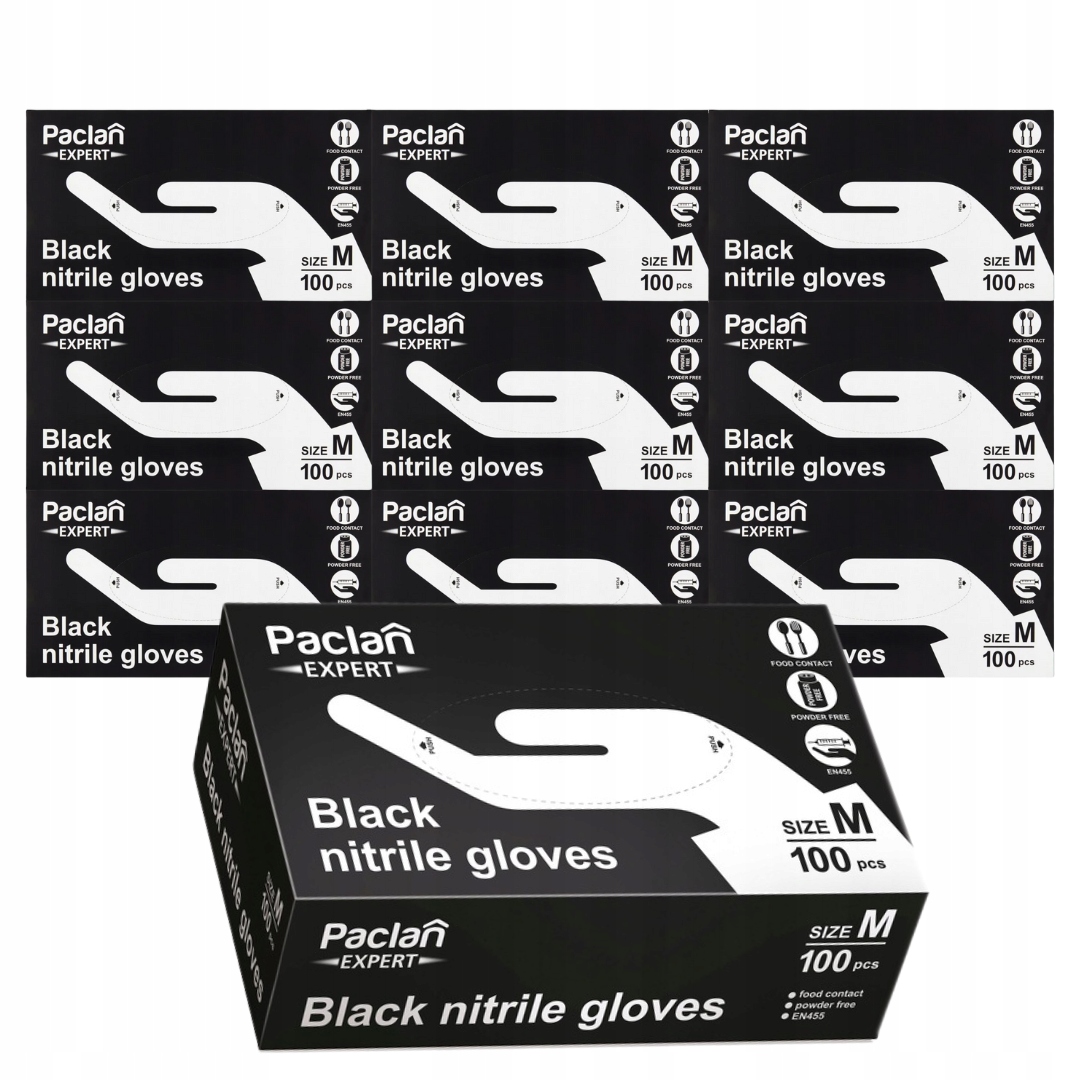 Levně Paclan Expert Nitrilové rukavice M Černé 100 ks Sada 10 Kusů
