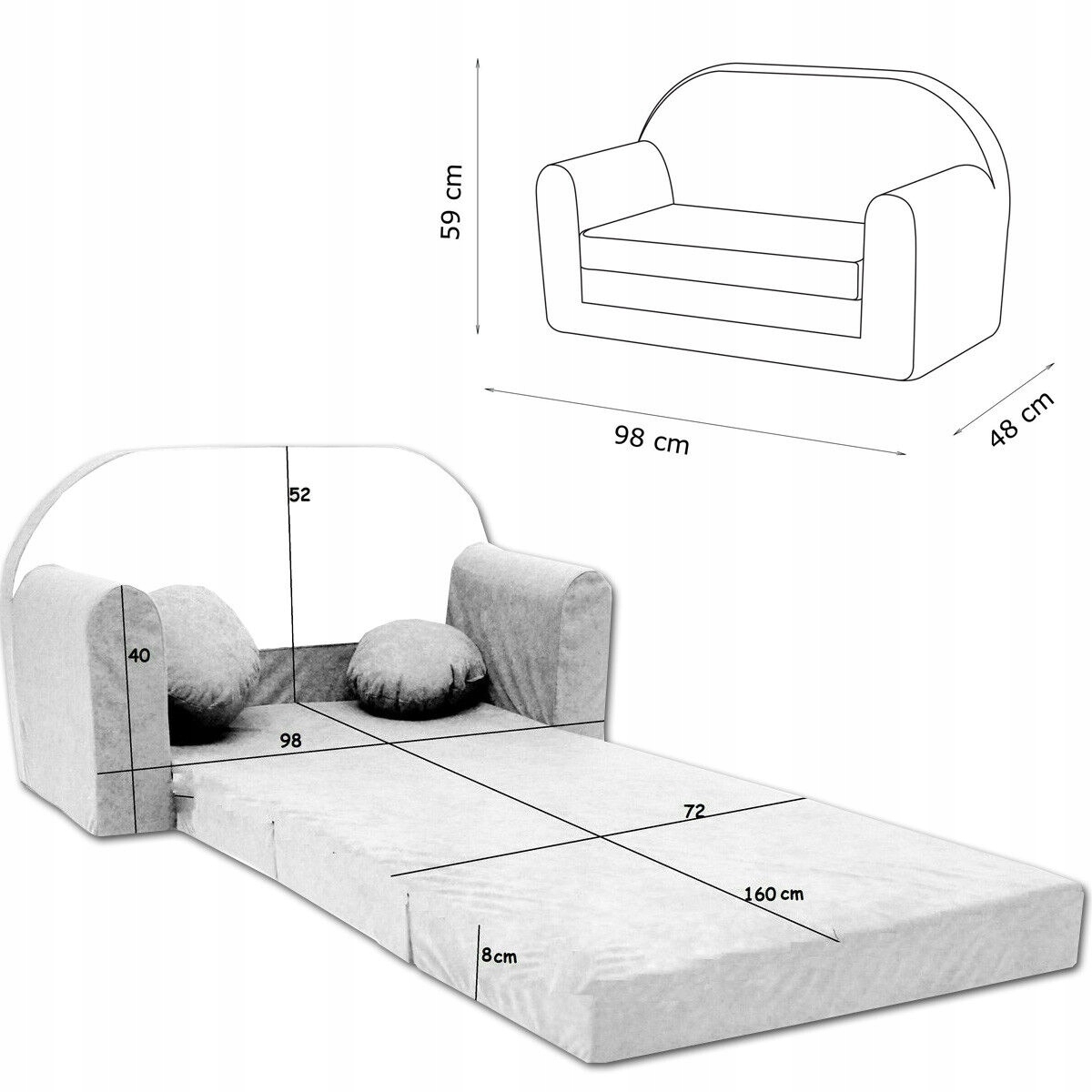 Łóżko dla Dzieci Kanapa Sofa Rozkładana Piankowa + Pufa + Poduszka EAN (GTIN) 4859222484893