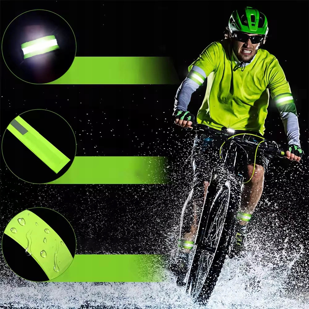 2x REGULOWANA OPASKA ODBLASKOWA ODBLASK DO BIEGANIA NA RĘKĘ ZIELONA RZEP Marka Raltek