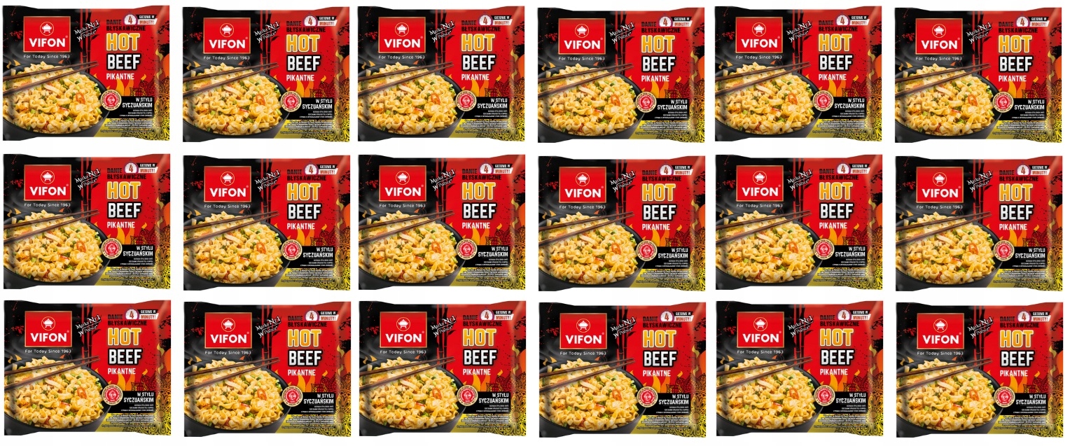 Levně 18 x 90 g Vifon Hot Beef příchuť hovězí maso a pepř sečuánský (ostrý) Karton