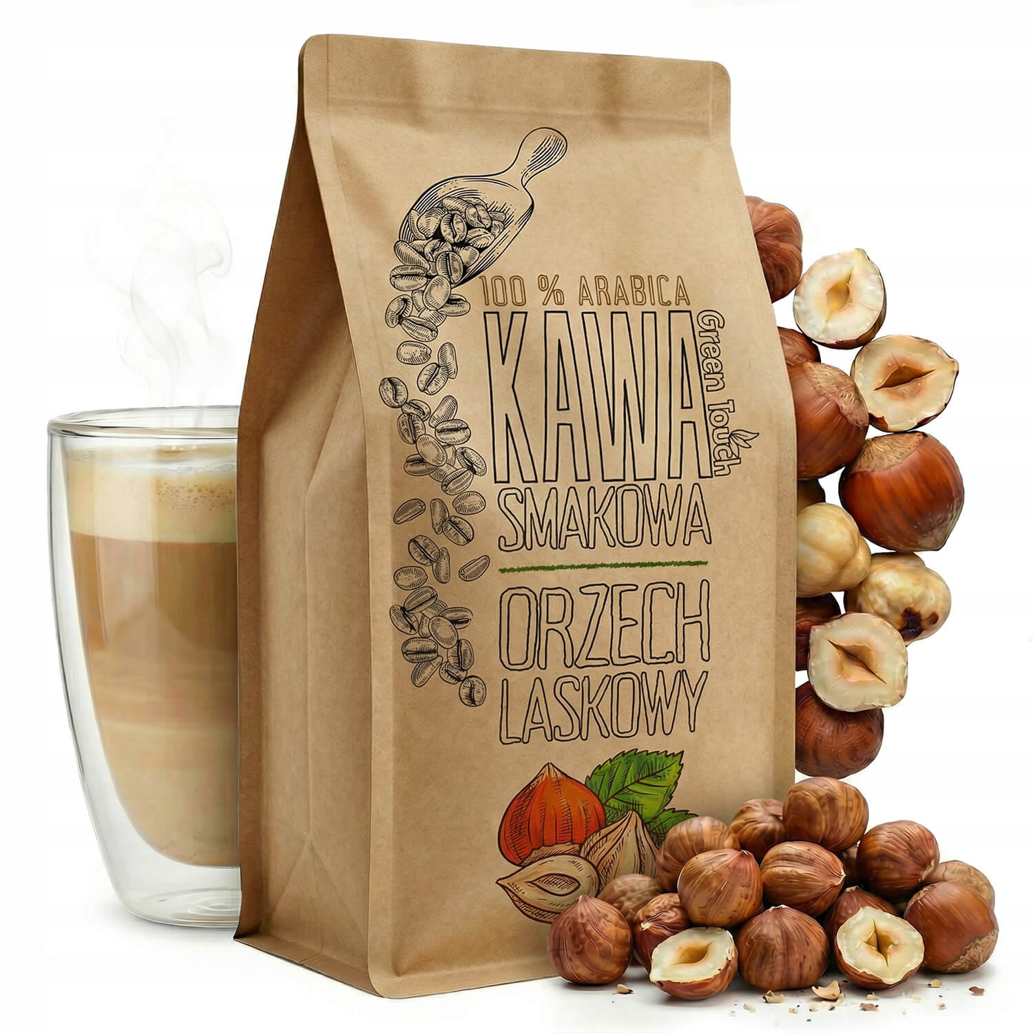 Levně Mletá Káva s příchutí Ořechový hazelnut lískový ořech 1 kg Green Touch
