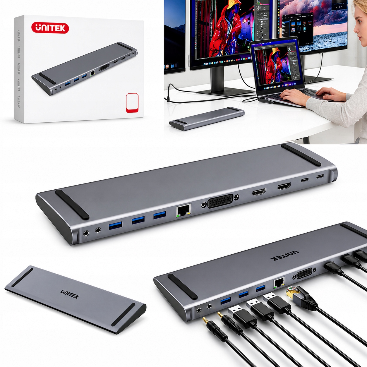 Unitek D1147AGY01 Usb-c dokovacia stanica s DisplayLink 4K@30Hz 5Gbps Pd 100W