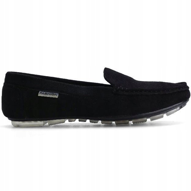 Czarne Mokasyny Damskie Półbuty Wsuwane Wk. Ekoskóra Zamszowe