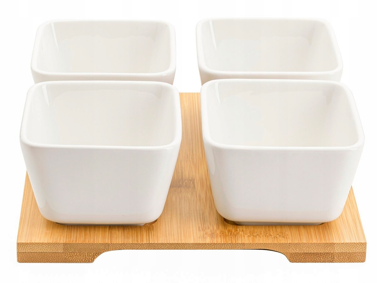 Komplet miseczek do dipów na bambusowej podstawce Florina Adria kwadratowe Pojemność 0 l