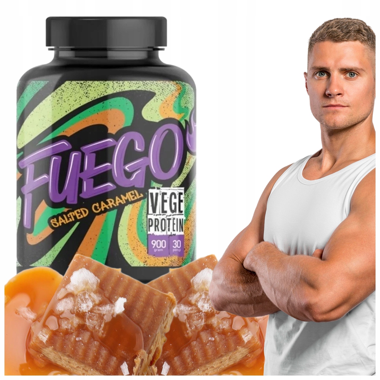 Protein rostlinný protein Fuego prášek 900 g slaný karamel